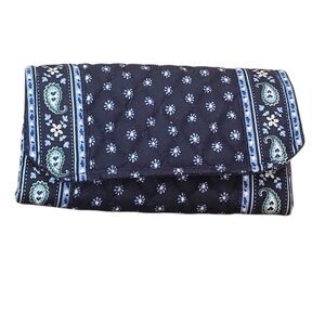 Vera Bradley Seaport Navy Tri Fold Wallet Checkbook Clutch Purse